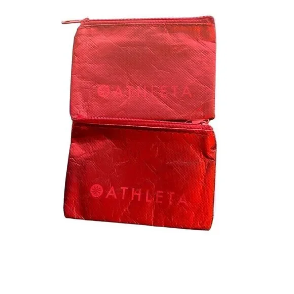 Athleta red zippered travel makeup ear pod gift card bags set of two