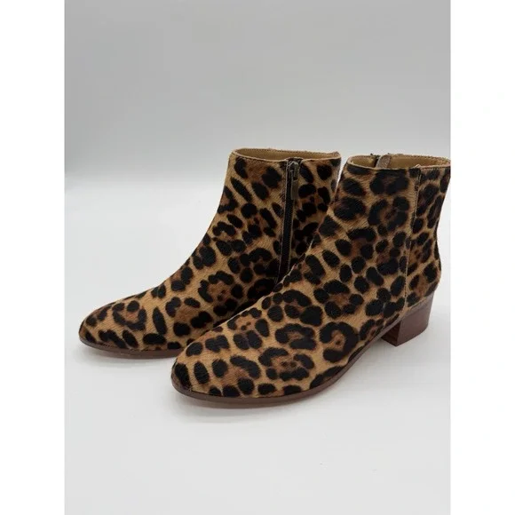 J Crew Ankle Boots Women's 7-Leopard‎ Hair Calf-Block Heel-Nearly New In Box