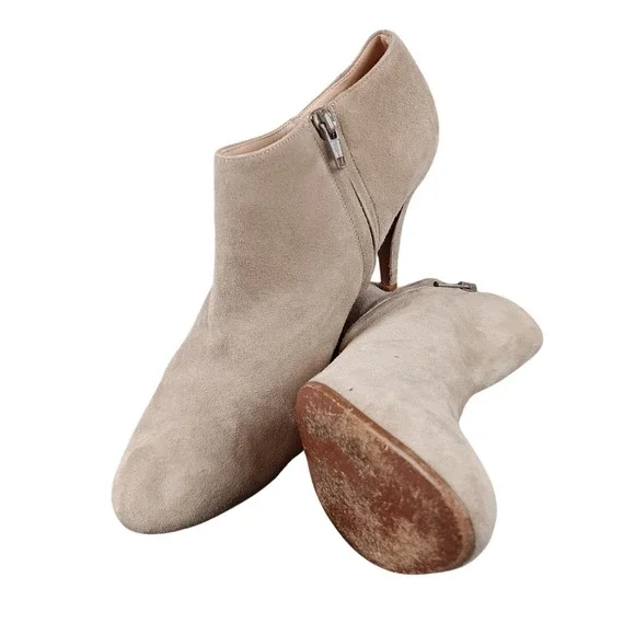 J. Crew Suede Ankle Booties Taupe Block Heel Side Zip Women Size 8M‎