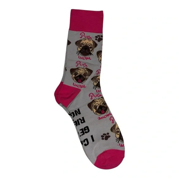 Gray and Pink Pug Print Socks