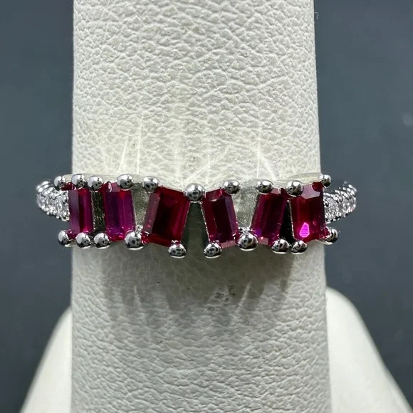 Bomb Party The Rachel Ring Size 6 Ring Lab Garnet RBP4612 Rhodium Plated
