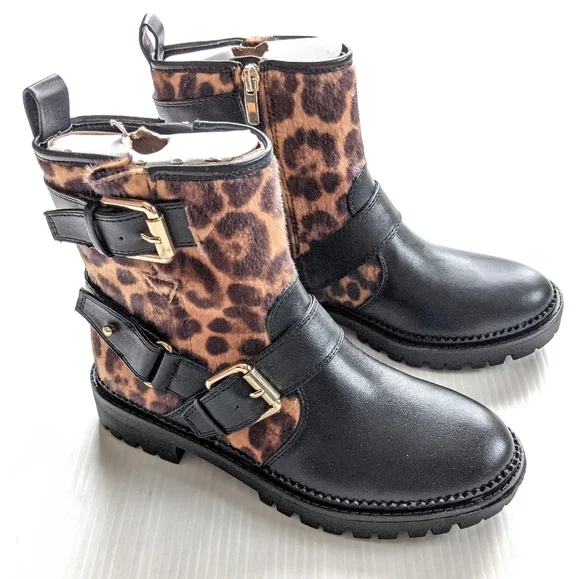 NINE WEST Arria Women's Leopard Fur Biker Boots