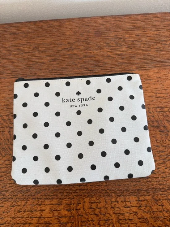 Kate Spade New York White Canvas Polka Dot Pouch
