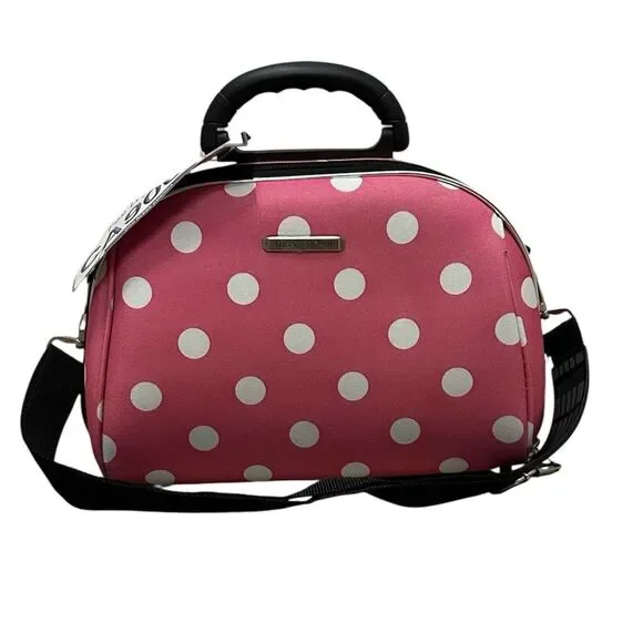 Rockland Luca Vergani Cosmetic Case NEW Pink Polka Dots Large Size
