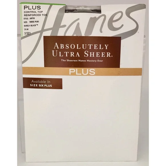 Hanes Absolutely Ultra Sheer Pantyhose Women 3 Plus Barely Black NWT Control Top