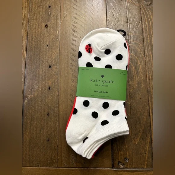 Kate Spade Low Cut White Socks with Black Polka Dots and Red Ladybug 3PK