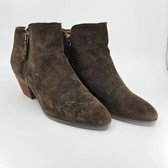 FRYE & CO Rustic Minimalist Suede Ankle Boots Block Heel Side Zip Sz 8.5M Brown‎