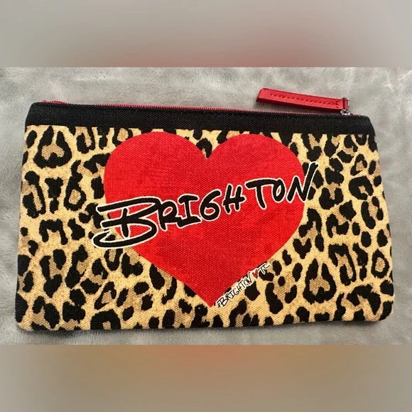 BRIGHTON Pouch‎ Red Heart Leopard Print Canvas Pouch Cosmetic Jewelry Bag 2020