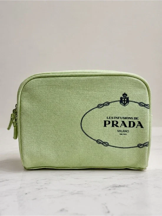 RARE Y2K PRADA Green Infusions Canvas Cosmetics Pouch/Make-up Bag, LIKE NEW