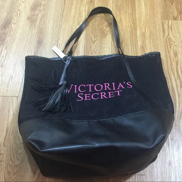 Victoria Secret Black Mesh Beach Carry All‎ Bag New
