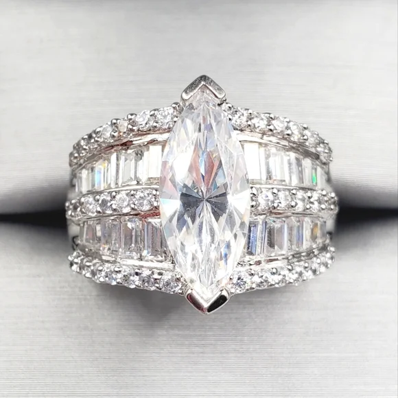 2 Carat Marquise Diamond Simulant Rhodium - 925 Sterling Silver Ring