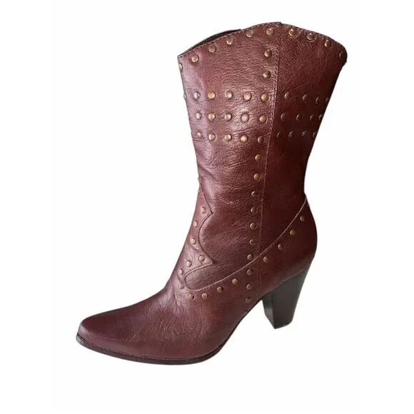 Steven Madden INCAA Brown Leather Pointed/Round Toe Boot Size 10