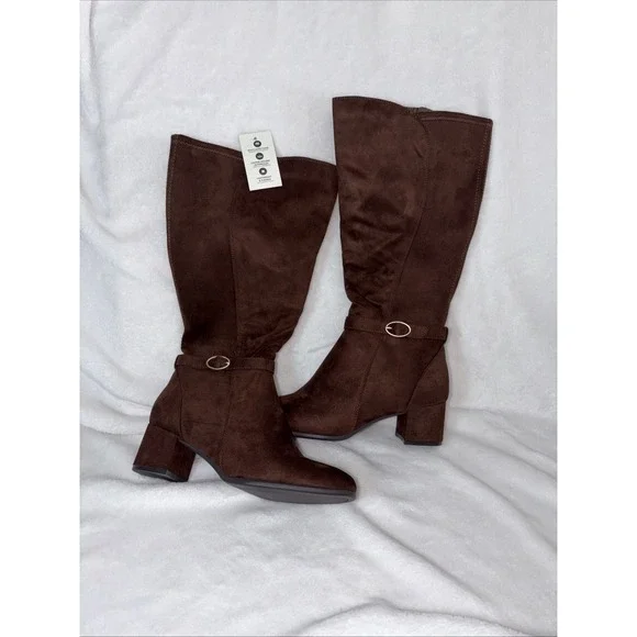 Kim Rogers Mariah Boots Block Heel Brown‎ Faux Suede Boho Chic 8 1/2 Comfort NWT