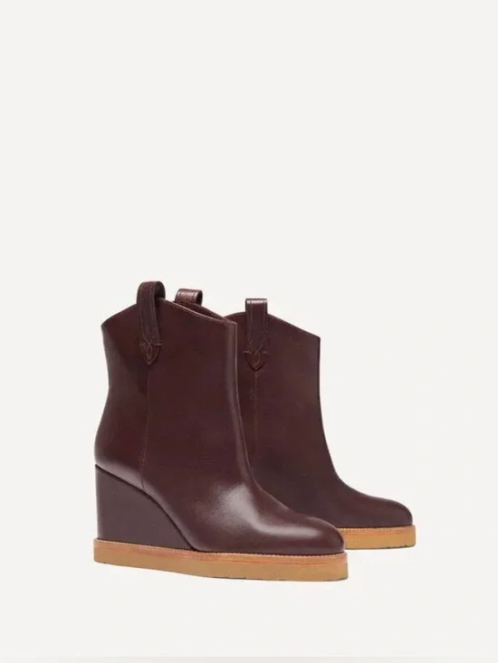 Ba&sh Christina Burgundy Leather Ankle Boots Shoes EU 39 US 9 Platform Wedge