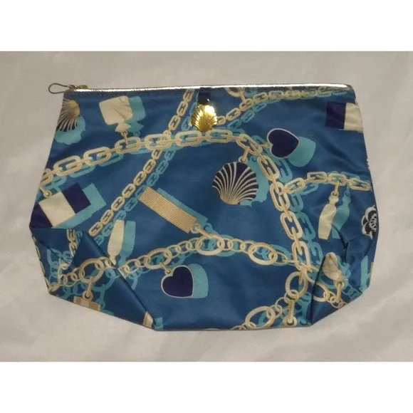 Estee Lauder Blue Nautical Chain Seashell Print Makeup Cosmetic Bag NWOT