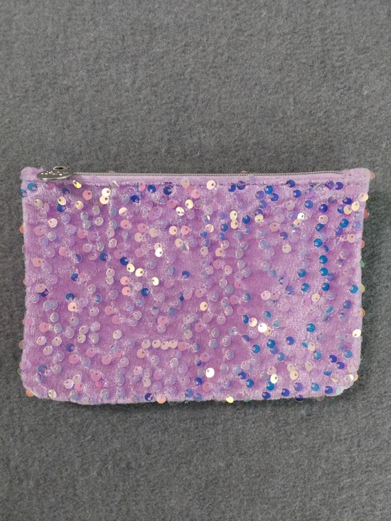Ipsy Iridescent Purple Sequin Velvet Glam Bag Makeup Cosmetic Pouch