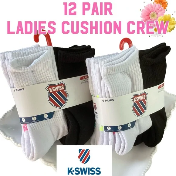 COPY - 🌸K SWISS Ladies 12 Pack Cushioned Crew Socks