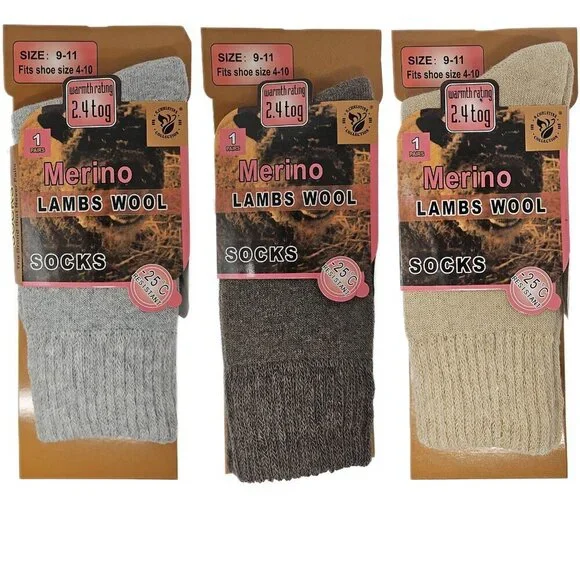 Women Wool Socks, Merino Lamb Thick Warm Winter Socks, 3 Pairs, NEW