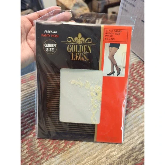 New Sexy Golden LEGS White QUEEN‎ Flocking STOCKINGS PANTYHOSE nylon HOSIERY