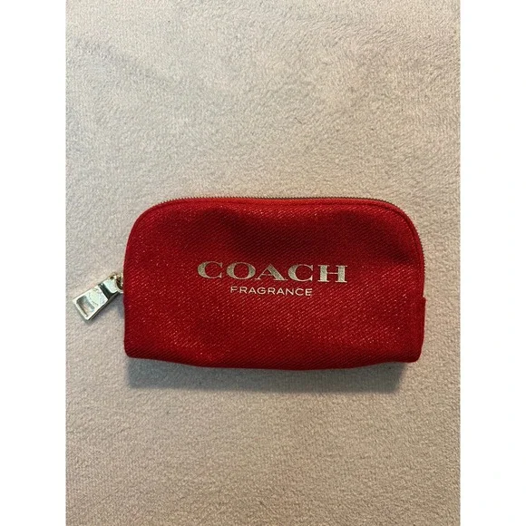 Coach Fragrance Red Glitter Cosmetic Pouch Makeup Bag Gold Zip Small New