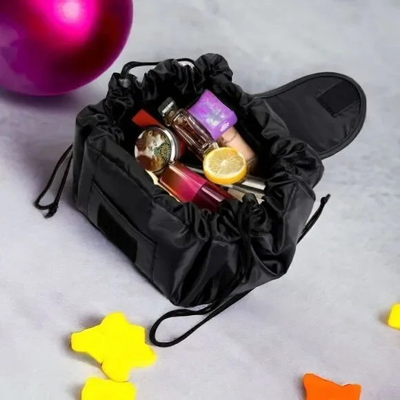 Black Drawstring Makeup Pouch Portable 19