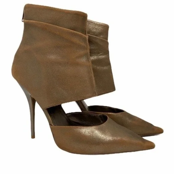 Aldo Bronze Metallic Cutout Pointed Toe Stiletto Ankle Boots Size 37 US 7