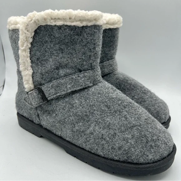 GaaHuu Women’s Gray Faux Fur Lined Ankle Boots Booties Shoes‎ Sz 9 M Buckle NWOT