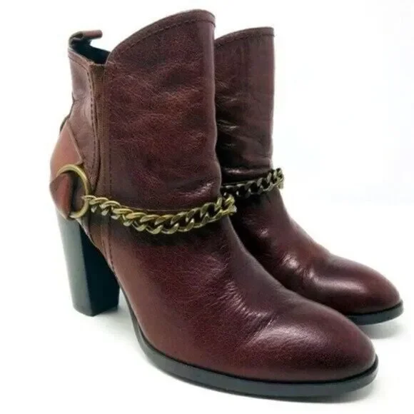 Rare Donald J Pliner heeled boots SAMPLE US 5.5 chestnut BoxS