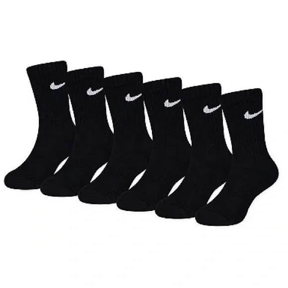 Nike Everyday Cotton Cushioned Crew Cut Black Socks Pack of 6 pairs