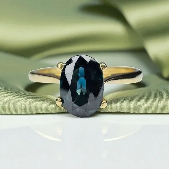14K Gold Natural Blue Sapphire Ring - 1 Carat T.W. -VINTAGE Solitaire Size 6.5