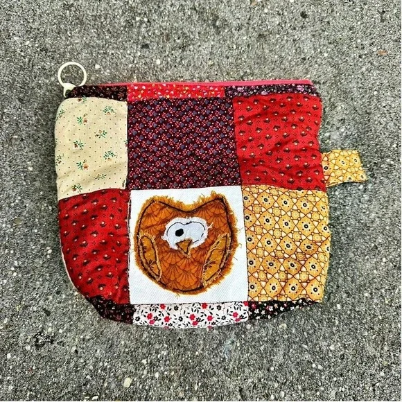 Handmade Patchwork Owl Bag Cosmetic Toiletry Case Bird Boho‎ Twee Cottagecore