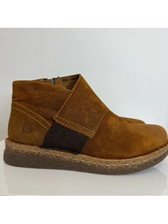 Born Tora Ankle Boot Ginger Brown Distressed Suede Leather Round Toe Women’s 6