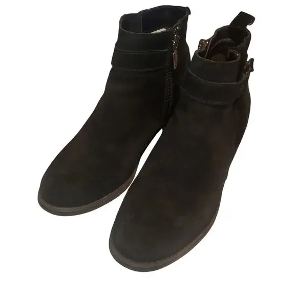 Blondo Size 7 Luca Waterproof Black Suede Leather Harness Strap Booties Biker