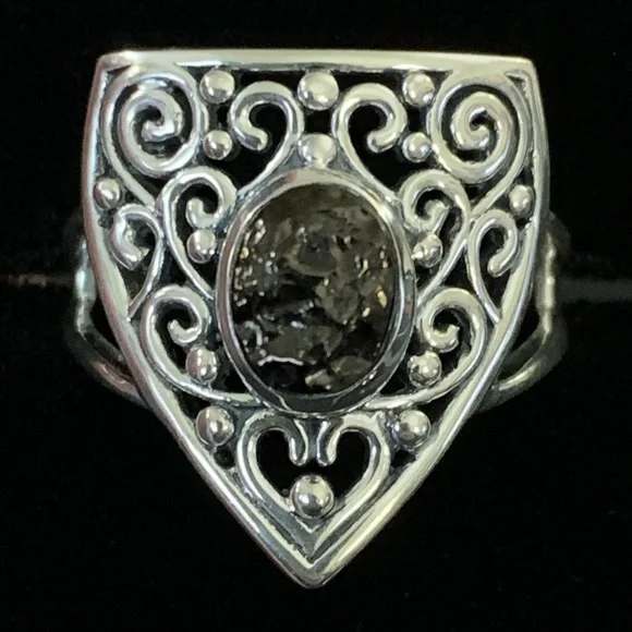 Artisan Collection of India Rough Black Shungite Sterling Silver Ring
