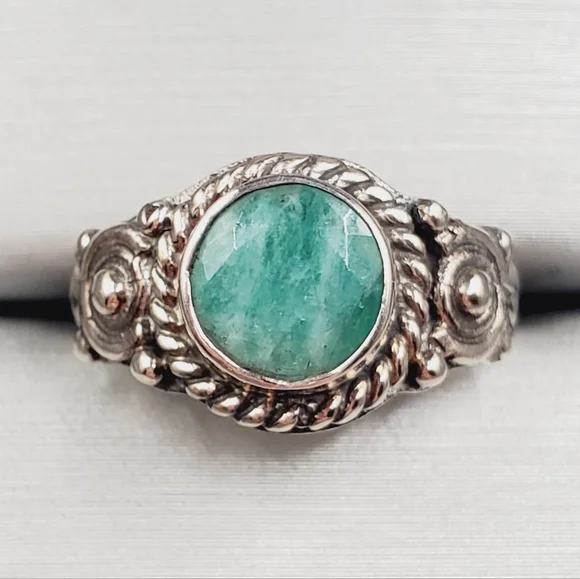 925 Sterling Silver Green Socoto Emerald Ring Rope Ring Artisan Ring 1.25 Carat