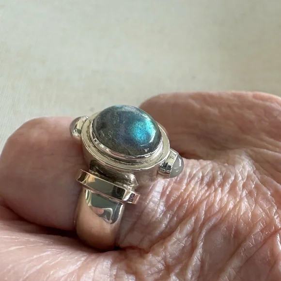 Sterling Silver and Gold Tone Labradorite Cabochon Ring