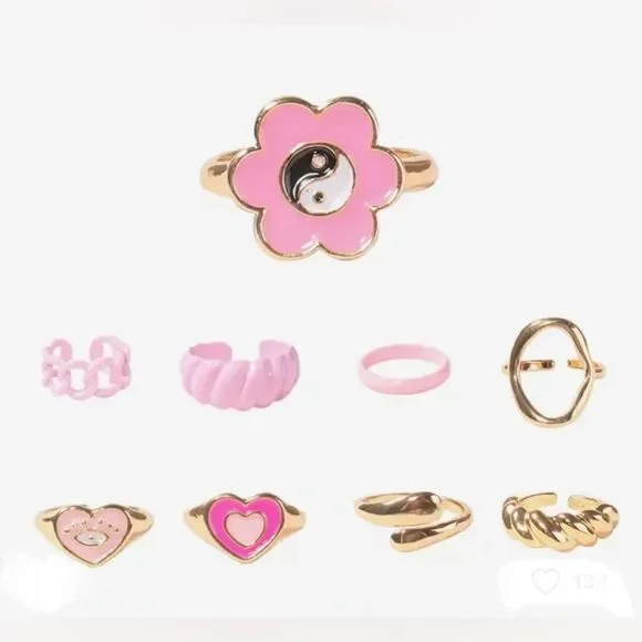 ‎9 PIECE PINK RESIZABLE RING SET