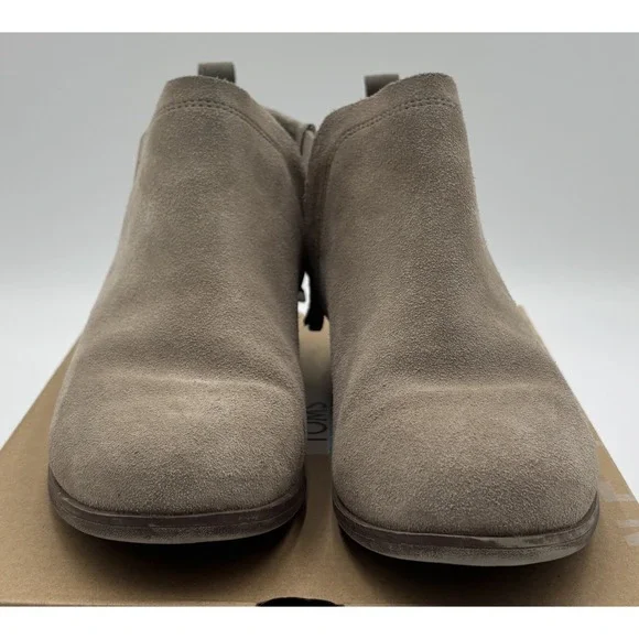TOMS Deia Ankle Boots Desert Taupe Suede/Heritage Canvas Side Zip Womens Sz 7.5