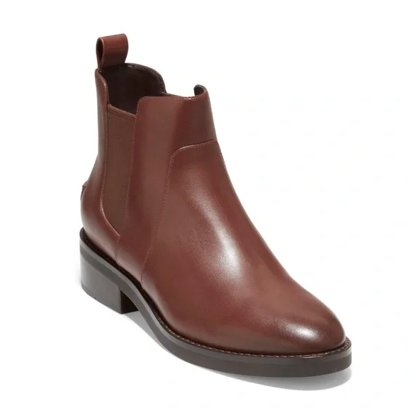 NEW COLE HAAN Nora Leather Ankle Chelsea Waterproof Boots Chestnut Brown Sze 9.5