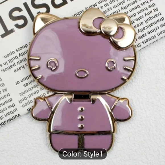Hello Kitty Rotatable Folding Phone Stand Mirror - Purple Pink