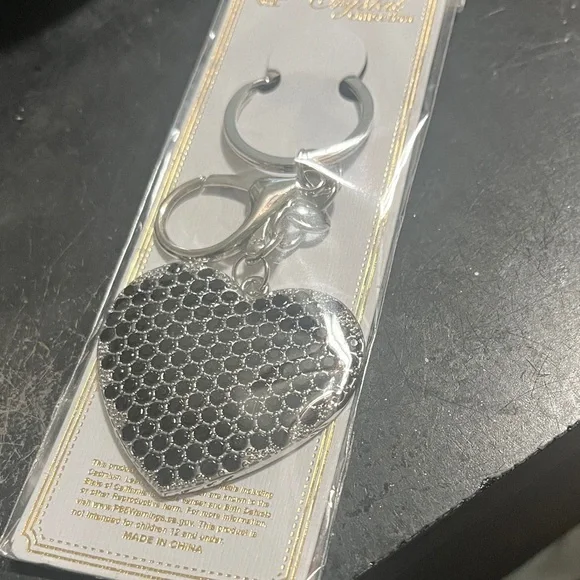Heart Keychain with Silver and Black Accents