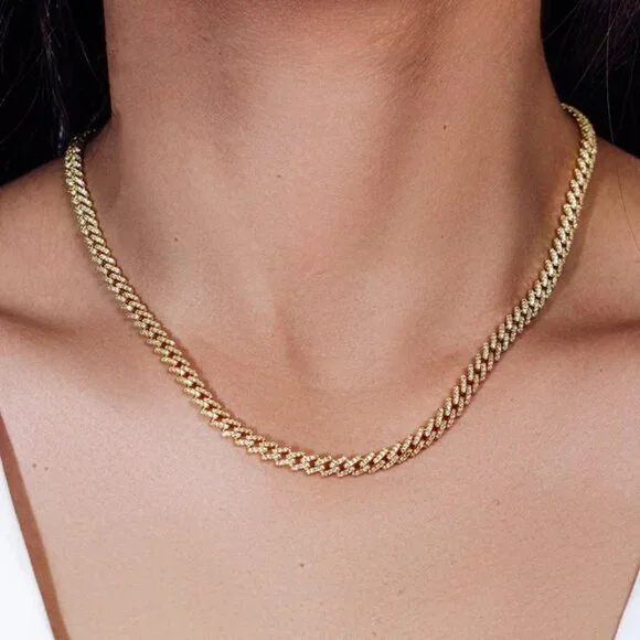 Gold Plated 925 Sterling Silver 5.5mm CZ Encrusted Monaco Chain 16