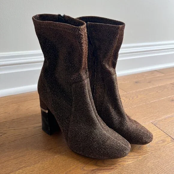 Lord & Taylor Design Lab Bronze Sparkle Booties Women’s Block Heel‎ Ankle Boots