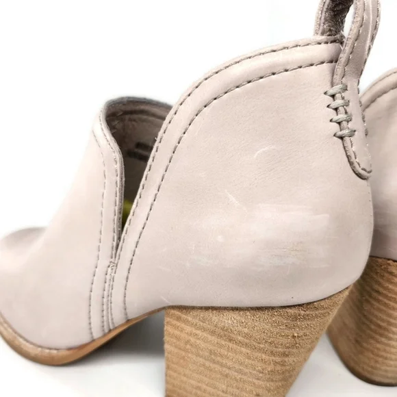 Jeffrey Campbell Rosalee Beige Leather Split-Shaft Pull-On Block Heel Ankle Boot