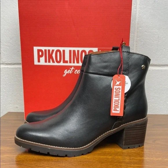 NIB Pikolinos LLANES Leather‎ Ankle Booties EU40/US 9-9.5 Black W7H-8578