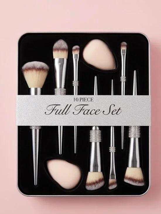 NWT Glitz & Glam Silver Bling 10 Piece Full Face‎ Makeup Brush Set