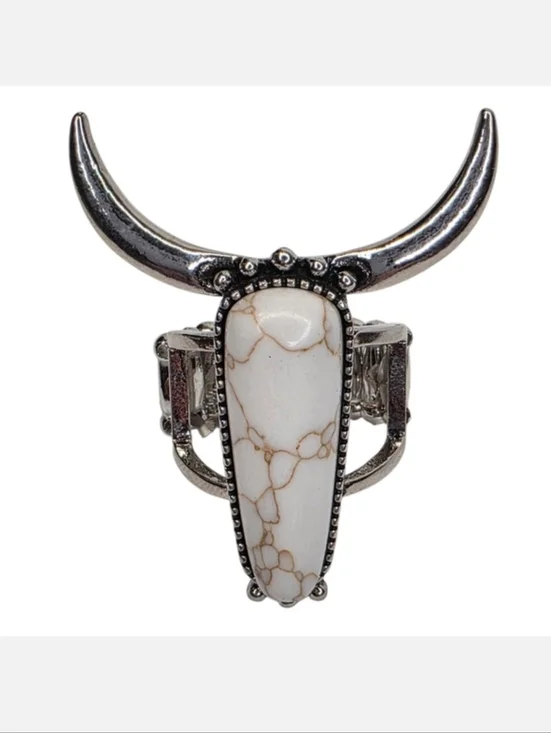 Large Oversized Faux Marble Longhorn Steer Southwestern Statement Ring One Size