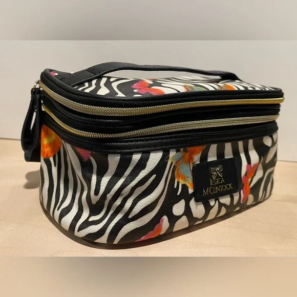 Jessica McClintock Zebra Print Train Case Cosmetic Bag