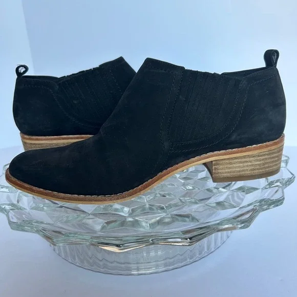 Black Suede Leather‎ Ankle Booties Low Heel Comfortable Everyday Western