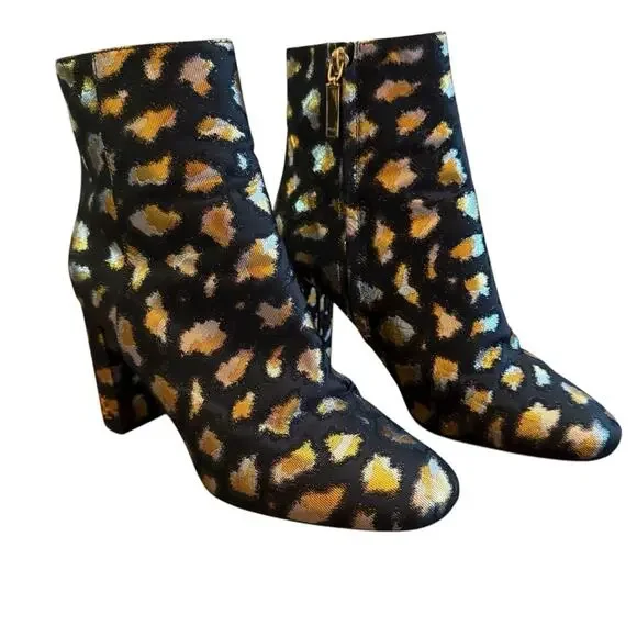 Saint Laurent Loulou Jacquard Leopard Metallic Accent Ankle Boots EU 37.5 US 7.5